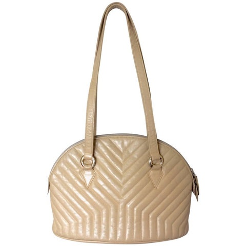 Vintage Yves Saint Laurent beige leather tote bag with Y, Chevron stitch in bolide purse shape. Perfect vintage bag from YSL back in the era
