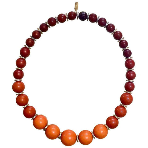 Vintage Yves Saint Laurent orange brown gradation color ball statement necklace. YSL ball chain necklace.