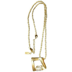 MINT. Vintage Yves Saint Laurent, YSL skinny chain necklace with outlined square pendant top with crystal stones.